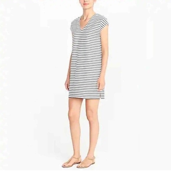 J. Crew Dresses & Skirts - J. Crew V Neck Blue and White Striped Shift T-Shirt Dress Sz Small